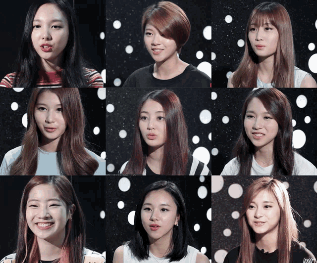 a collage of portraits of a group of young women with the word twice on the bottom