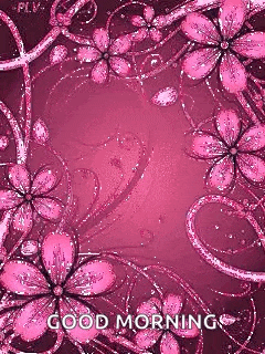 a good morning card with pink flowers on a pink background
