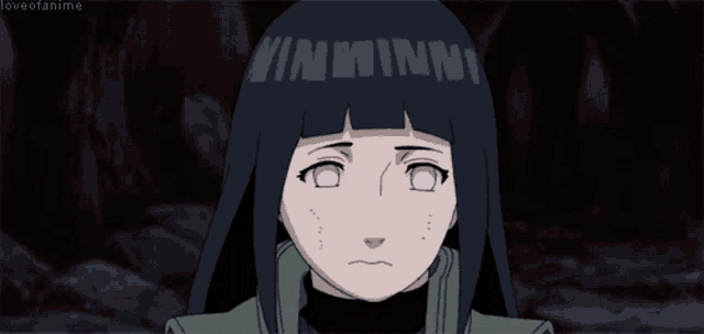 a cartoon girl with long black hair and white eyes is looking at the camera with a sad look on her face .