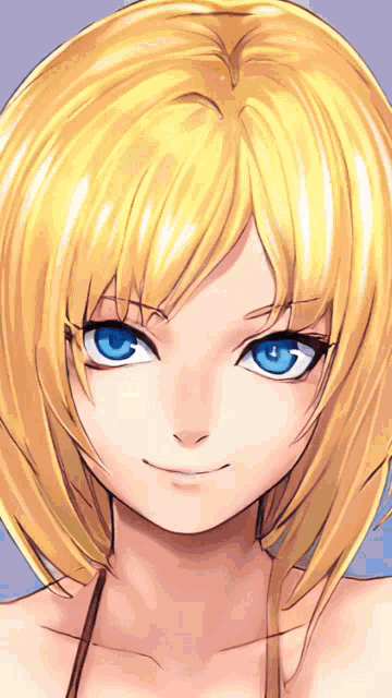 a girl with blonde hair and blue eyes is smiling
