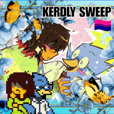 a poster with flowers and butterflies and the words kerdly sweep