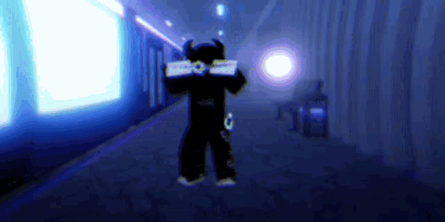 a person is standing in a hallway in a video game .