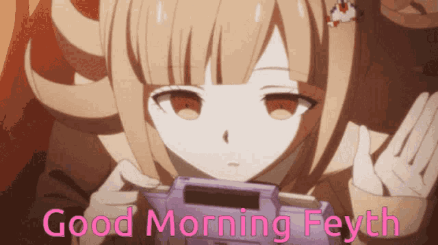 a picture of a girl with the words good morning feyth on the bottom