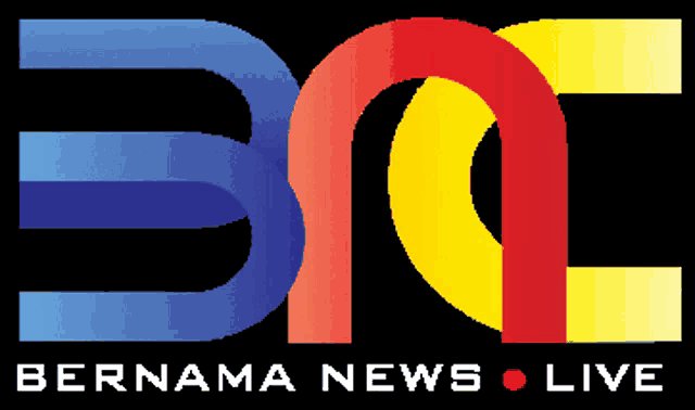 a logo for bernama news live with blue red and yellow letters
