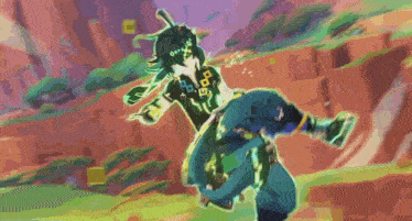 a cartoon character is flying through the air in a game .