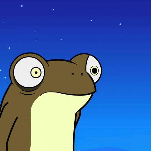 a frog with big eyes looks up at the stars