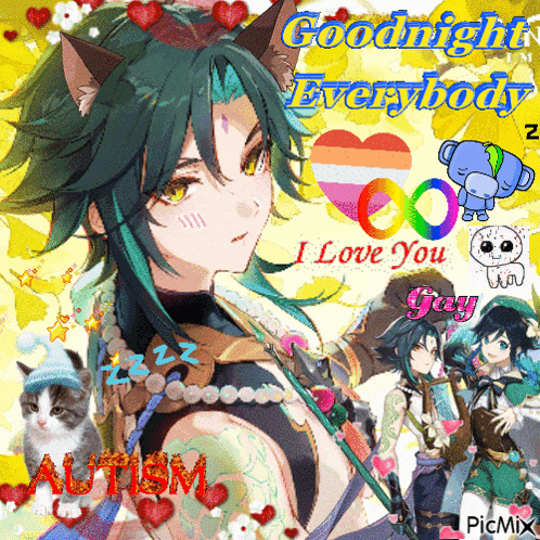 a picture of a girl with cat ears and the words goodnight everybody i love you
