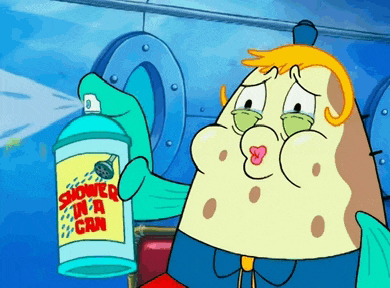 a cartoon character is holding a shower in a can