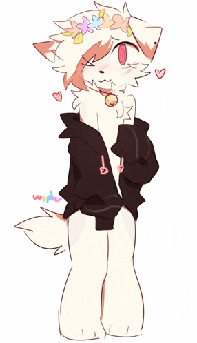 a drawing of a furry character wearing a black hoodie