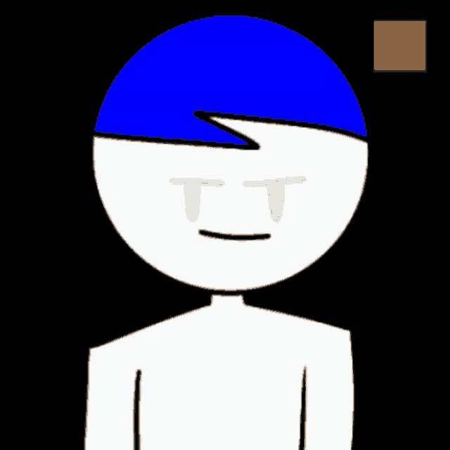 a cartoon character with a blue hat is holding a glass of orange liquid