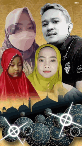 a picture of a man a woman and two children with the word doy on the bottom