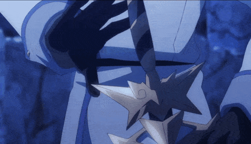 a person holding a sword with a star on the handle