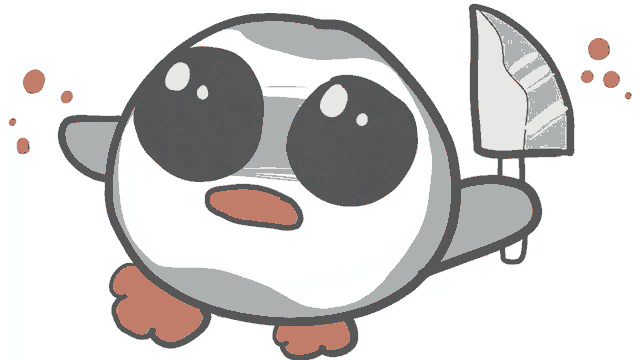 a cartoon penguin is holding a bloody knife in its paws