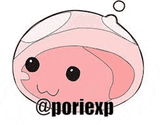 a cartoon drawing of a pink bubble with a face and the words `` poriexp '' written below it .
