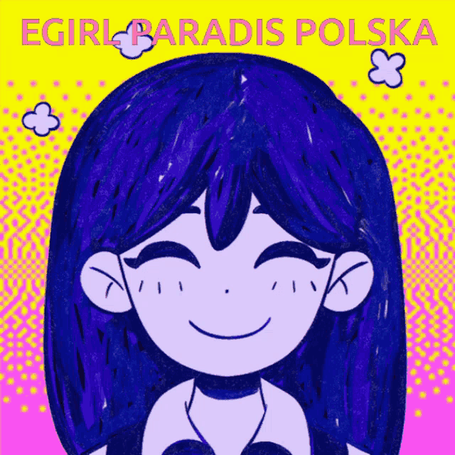 a drawing of a girl with blue hair and the words egirl paradis polska above her
