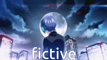 a man with headphones stands in front of a city with the word fictive written on the bottom