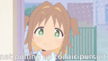 a cartoon of a girl with the words " nat pulling up to laic pursuit " on the bottom