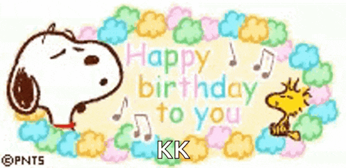 a cartoon of snoopy and woodstock singing happy birthday to you