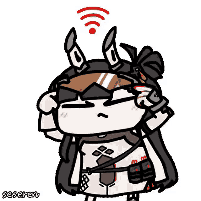 a cartoon drawing of a person with horns and a wireless signal above their head .