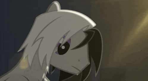 a drawing of a pony with purple eyes and white hair