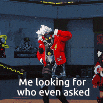 a man in a red jacket with the words me looking for who even asked above him