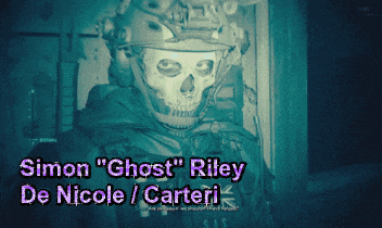 a picture of a person with a skull on their face and the name simon ghost riley de nicole carteri
