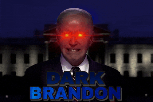 a picture of a man with red eyes and the words dark brandon