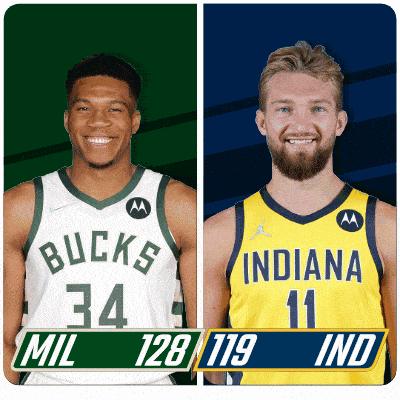 two basketball players from the bucks and indiana are standing next to each other