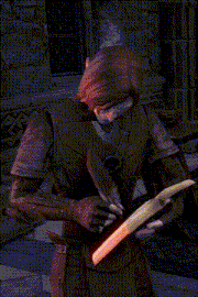 a man with red hair is holding a sword in his hands