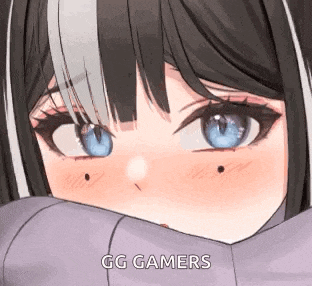 a close up of a anime girl with blue eyes covering her face .