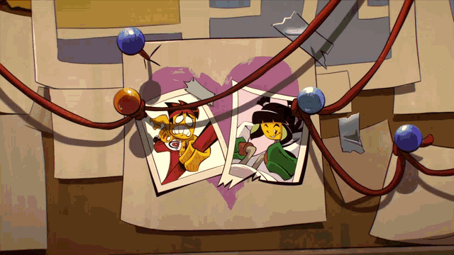 a cartoon drawing of a man and a woman with a heart in the middle