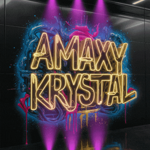 a neon sign that says " amaxy krystal " on it