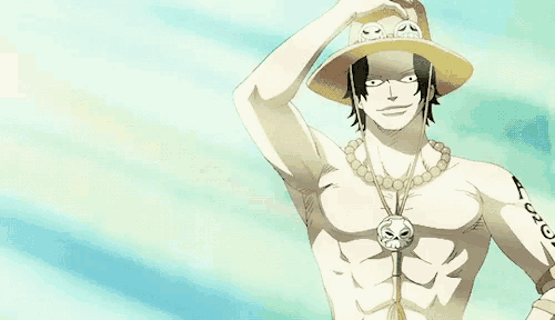a drawing of a man wearing a hat and a necklace that says ace on his arm
