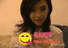 a woman with a smiley face and kane men bhengal written on her shirt