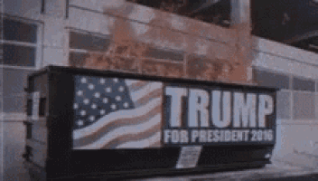 a dumpster with a sign that says trump for president 2016