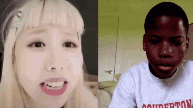 a girl with blonde hair and a boy with black hair both wearing a sweatshirt that says courterton