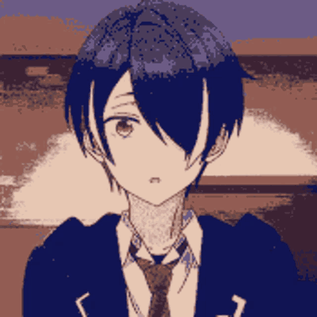 a pixel art drawing of a boy with blue hair