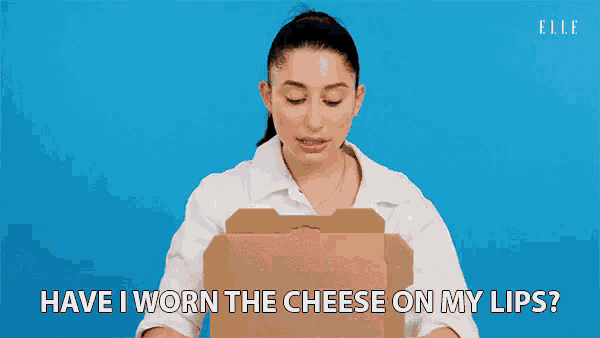a woman is holding a cardboard box and saying " yes , i don 't wanna wear that today " .