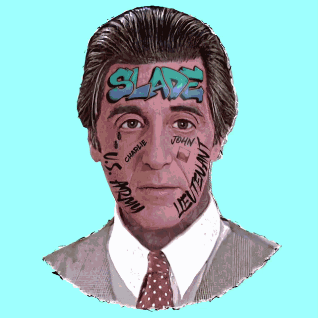 a man with graffiti on his face including the word slave