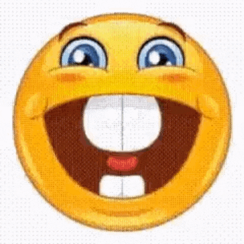 a cartoon smiley face with a big mouth and a missing tooth .