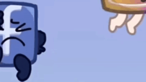 a cartoon character with a sad face is standing next to a cartoon character with a facebook logo on it .