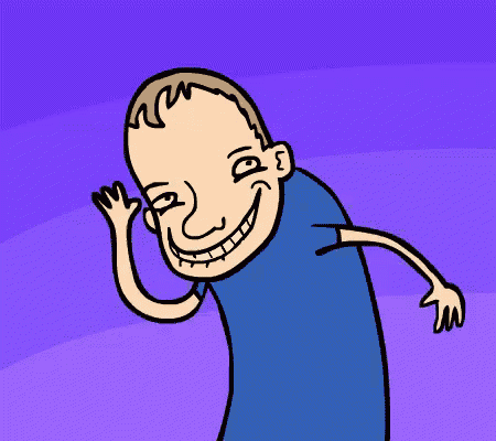 a cartoon drawing of a man in a blue shirt