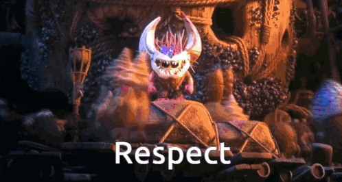a cartoon character with horns and the word respect behind it