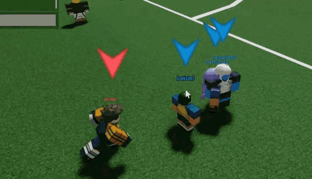 a group of roblox characters are playing a game on a field .