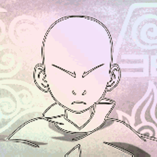 a black and white drawing of a bald man with a serious look on his face