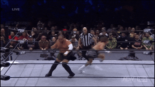 a wrestling match is being broadcasted live on aew