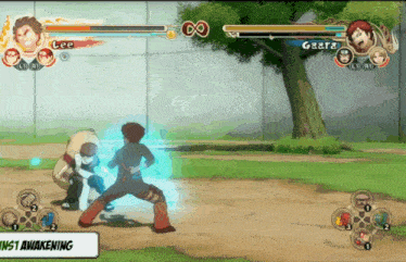 a screenshot of a video game shows lee and gara fighting each other