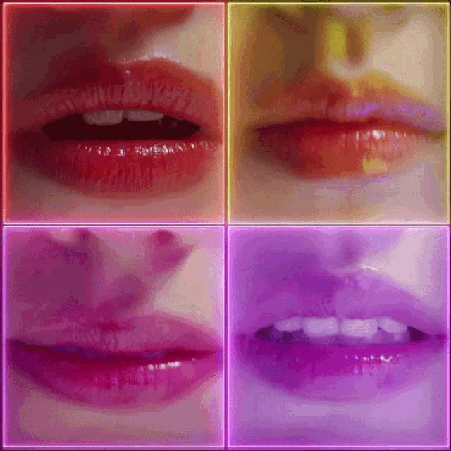 a collage of four pictures of a woman 's lips