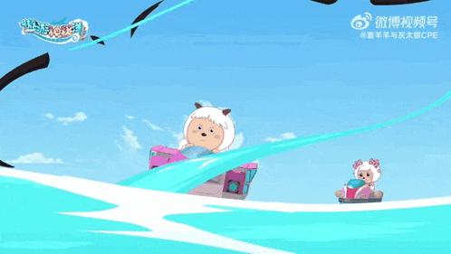 a cartoon of a sheep riding a jet ski