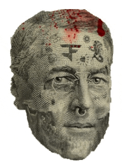 a drawing of a man 's face with a tattoo on his forehead